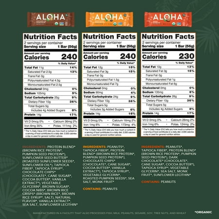 ALOHA, Plant Based Protein Bars, Peanut Butter & Cookie Dough Sampler (Pack of 12)