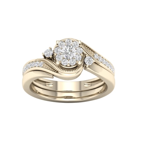IMPERIAL Diamond Cluster Bypass Engagement & Wedding Ring Set 1/3Ct TDW 10K Yellow Gold