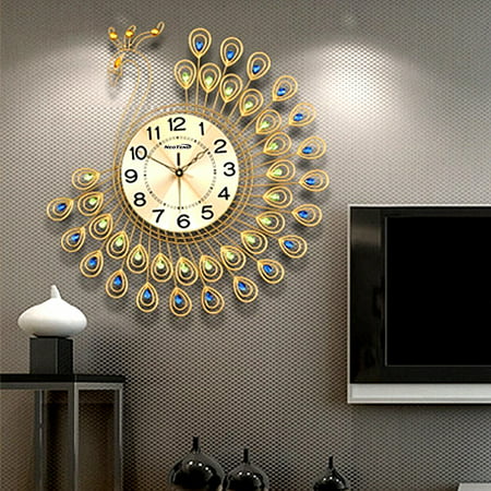 21 inch 3D Mute Large Metal Peacock Wall Clock Home Decor European-style Creative Personality ...