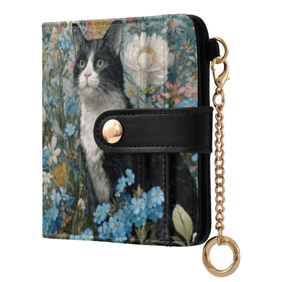 Qxltty Floral Sea Cat Ladies Wallet Rfid Slim Thin Compact Credit Card Women Wallet Zipper Coin Pocket and ID Window for Female Gifts