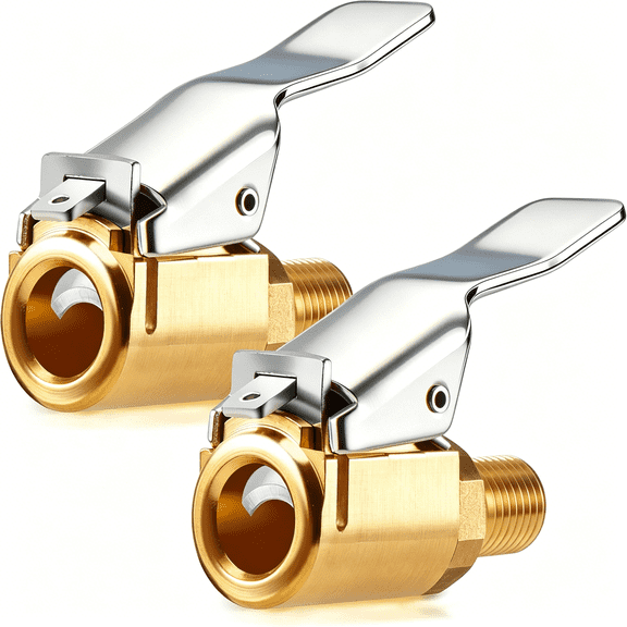 CURYMAY 2Pcs Tire Air Chuck with Clip Adapter, Brass Locking Tire Inflator Nozzle Connect, Suitable for Tire Inflator and Air Compressor Pump Connection Accessory Tool, Valve Thread 8mm