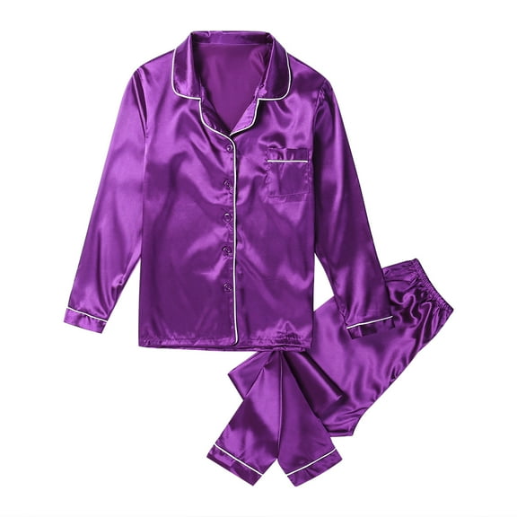 Womens Silk Satin Pajamas Set Long Sleeve Button-Down Sleepwear Pajamas