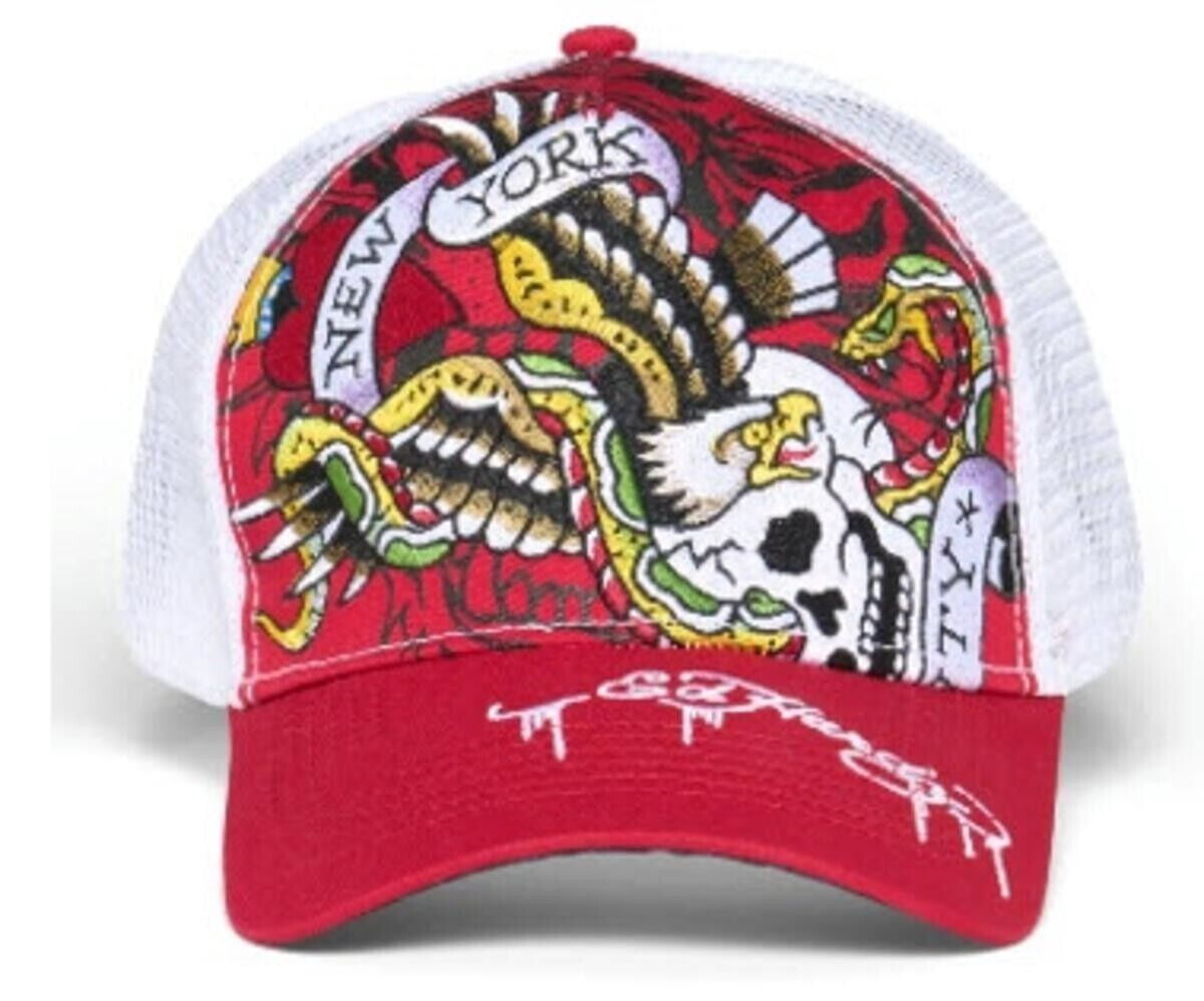 Ed Hardy Black Pink Blue Koi Embroidered Trucker Hat Ed Hardy Vintage  main image 2