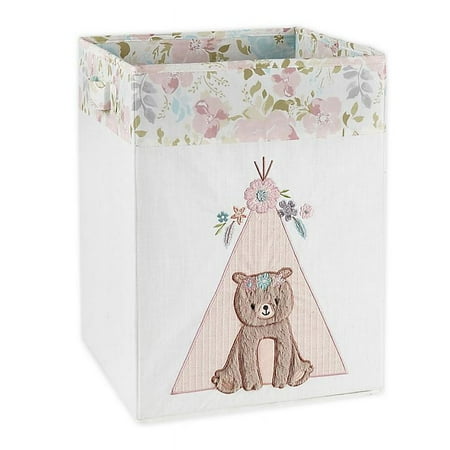 UPC: 0190945097811 | Levtex Baby – Malia Nursery Hamper – Appliqued and Embroidered Bear – Cream Canvas with Pink Floral – Nursery Accessories – Size: 20x20x18in.