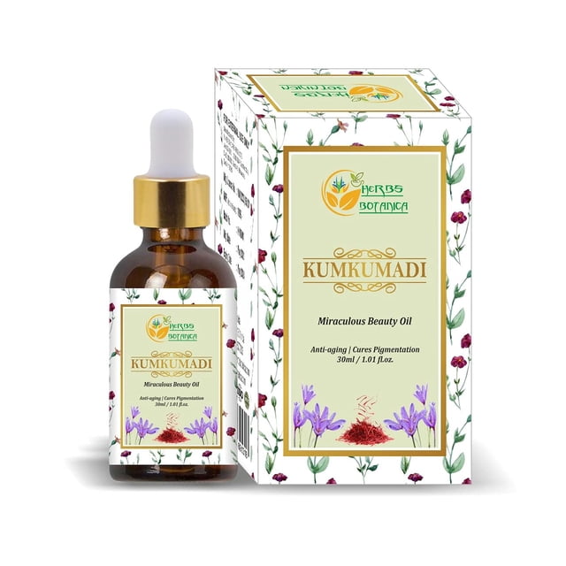 Herbs Botanica Kumkumadi Oil Aceite facial puro Ayurveda con suero de azafrán Hidratante facial 26 hierbas 30 ml