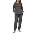 thumbnail image 2 of BLTIBY Fleece Pajama Sets for Women 2 Piece Crew Neck Fuzzy Long Sleeve Pants Loose Casual Sleepwear Outfits with Pockets Dark Gray S, 2 of 6