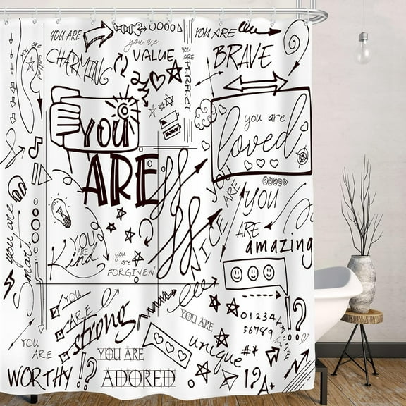 Teen Shower Curtain for Kids Funny Quotes Boys Girls Black White Shower Curtain Set for Bathroom Inspirational You are Neutral Abstract Accessories Fabric Bath Decor Hooks-72"W x 96"L (Pack of 1)