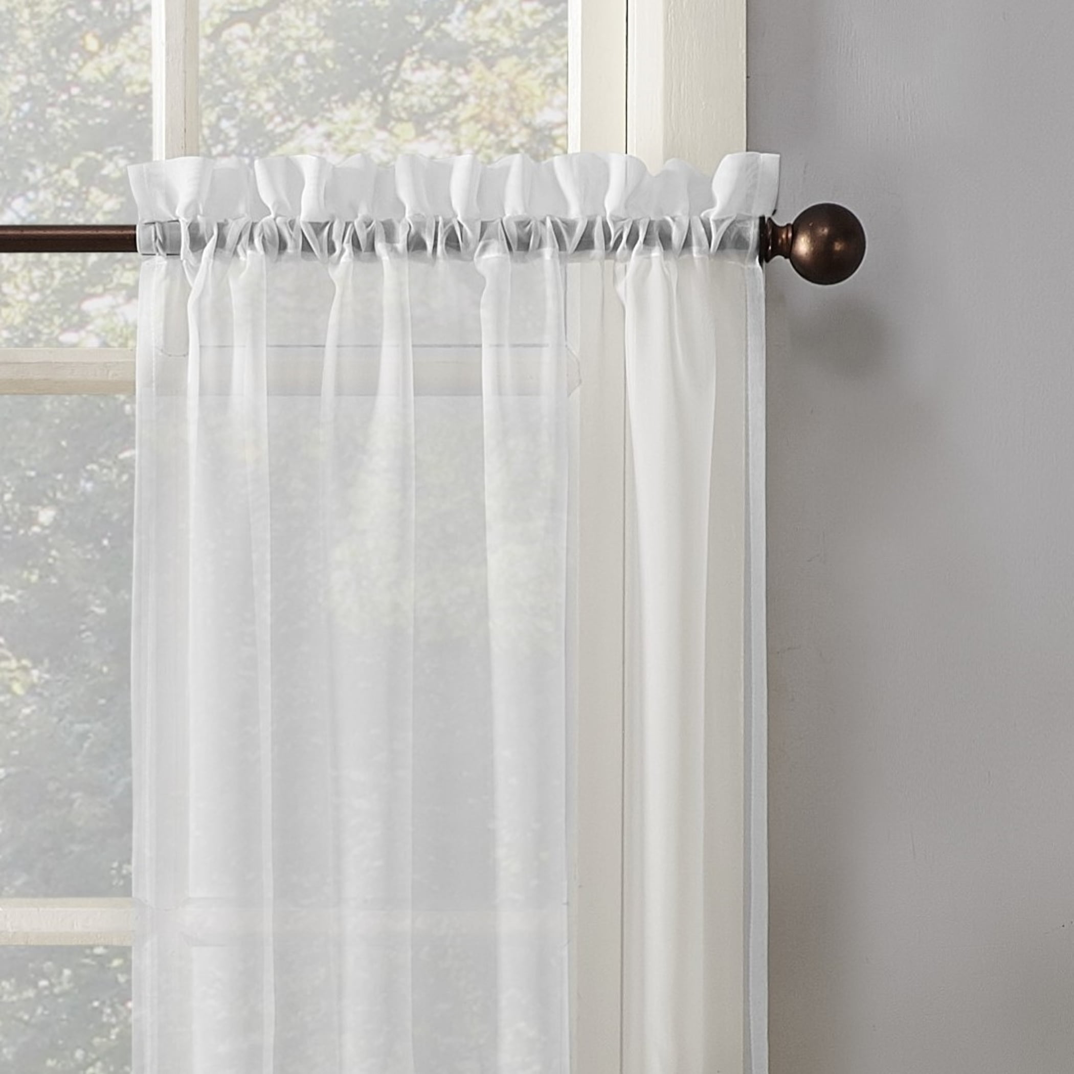 No. 918 Joy Macrame Lace Trim Semi-Sheer 60" x 24"" Rod Pocket Kitchen Curtains, Adult