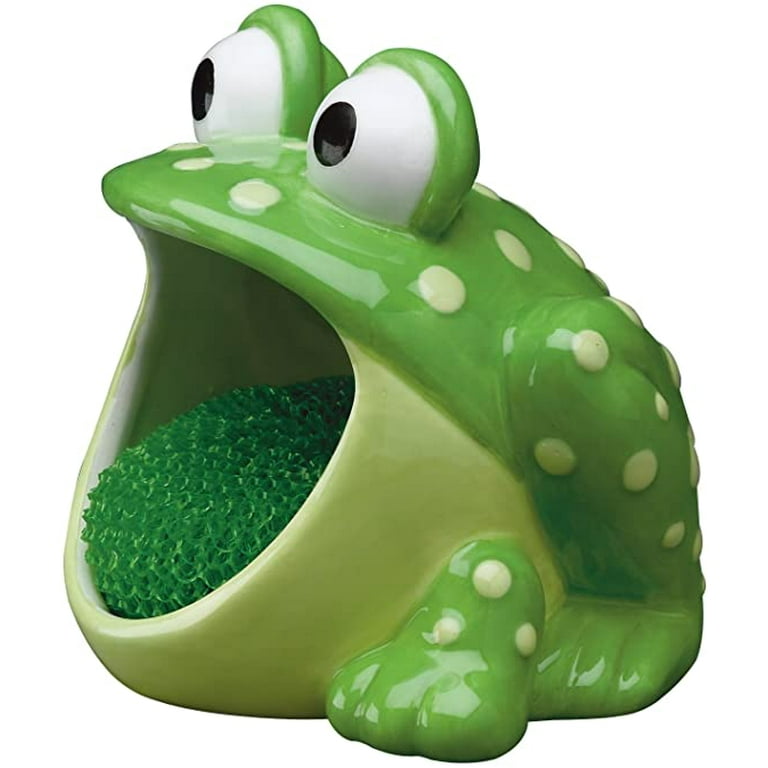 Boston Warehouse 75483 Frog Scrubby Holder with Non-scratch Dish Scrubber,  Hand Painted Ceramic 