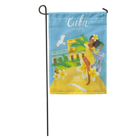 POGLIP Vintage Welcome to Cuba Travel Cuban Culture in Havana Caribbean 50S Garden Flag Decorative Flag House Banner 28x40 inch