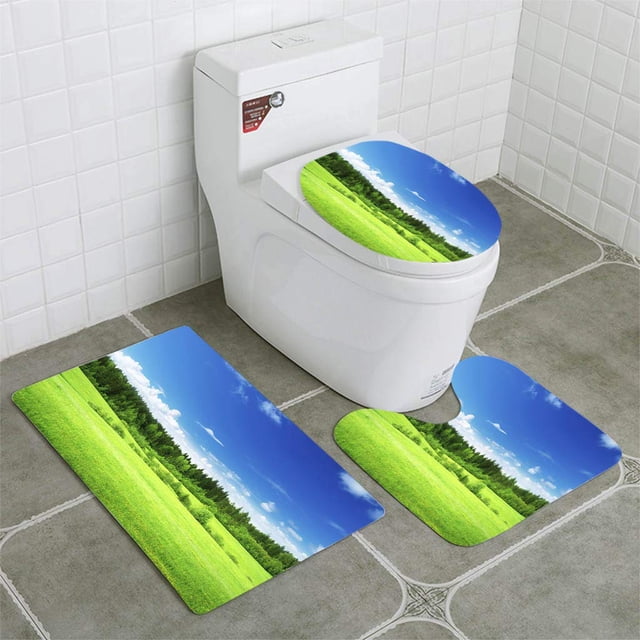 ABPHQTO Hierba de campo y cielo perfecto Juego de alfombras de baño de 3 piezas Alfombra de baño Alfombra de contorno y tapa de inodoro
