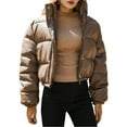 thumbnail image 5 of Seyurigaoka Women Juniors Long Sleeve Stand Collar Solid Color Cropped Puffer Jackets, 5 of 9