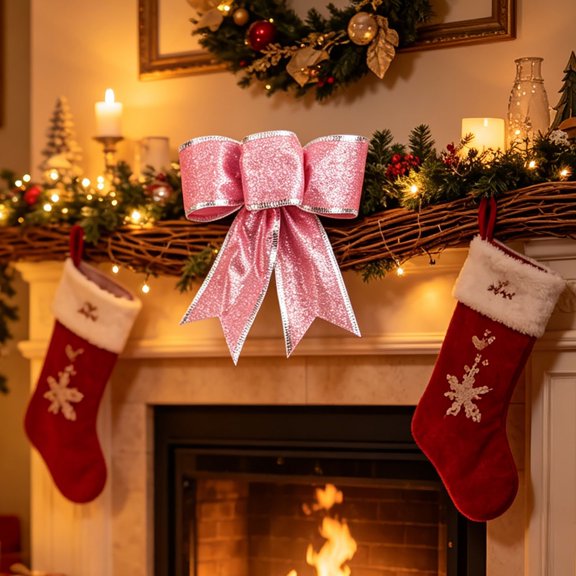 Fmbmuo Christmas Bow Decorations Festive Bows for Tree Wreath Garland Stair Handrail Indoor Home Holiday Ornaments Christmas Decor,Pink