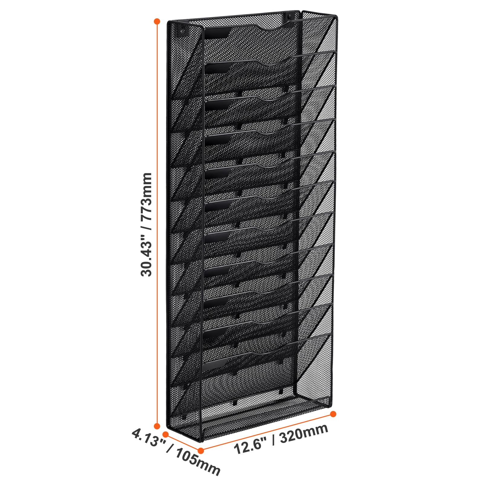 KFFKFFWall File Rack, 12-Slot Single Piece Mesh Wall Organizer, Metal Magazine, Mail, Document & Paper Storage Holder, Wall Attachable with Name Label, Ideal for Office, Home & School Use