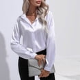 thumbnail image 5 of JAKANYQ Women's Blouse Satin Silk Shirt Button Down Shirt Casual Loose Long Sleeve Office Work Long Edition Blouse, 5 of 9