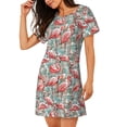 thumbnail image 2 of Easygdp Pink Flamingo Camisón de manga corta para mujer, informal, estampado, 2 of 6