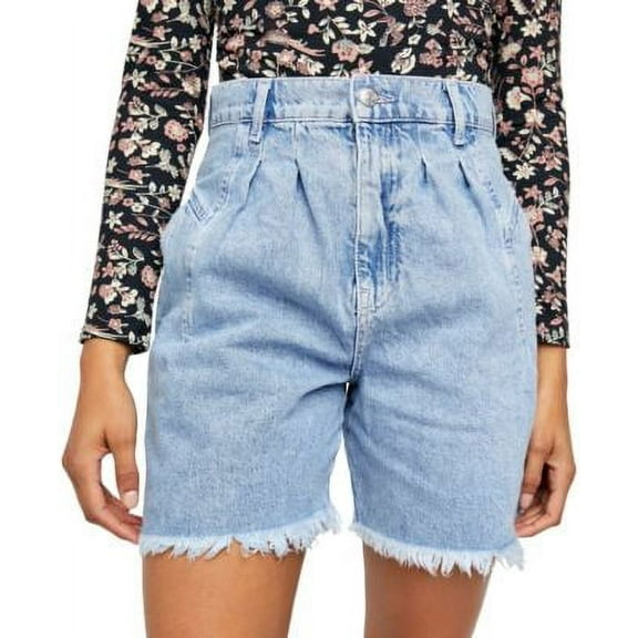 Free People Venice Culotte High-Waisted Jean Shorts Light Blue Size 24, $108 NWT