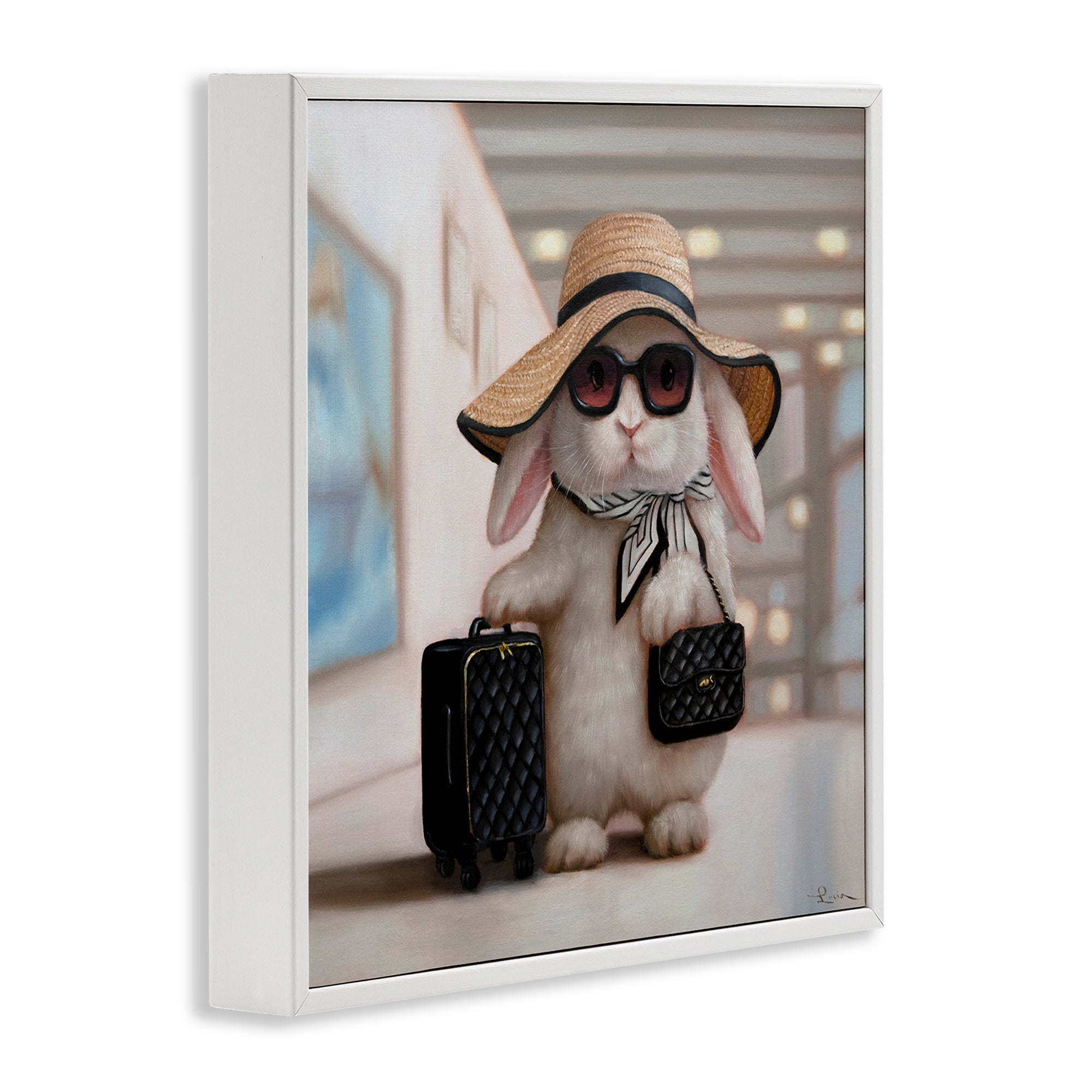 Stupell Industries Bun Voyage Traveling Rabbit White Framed Giclee Art, design by Lucia Heffernan