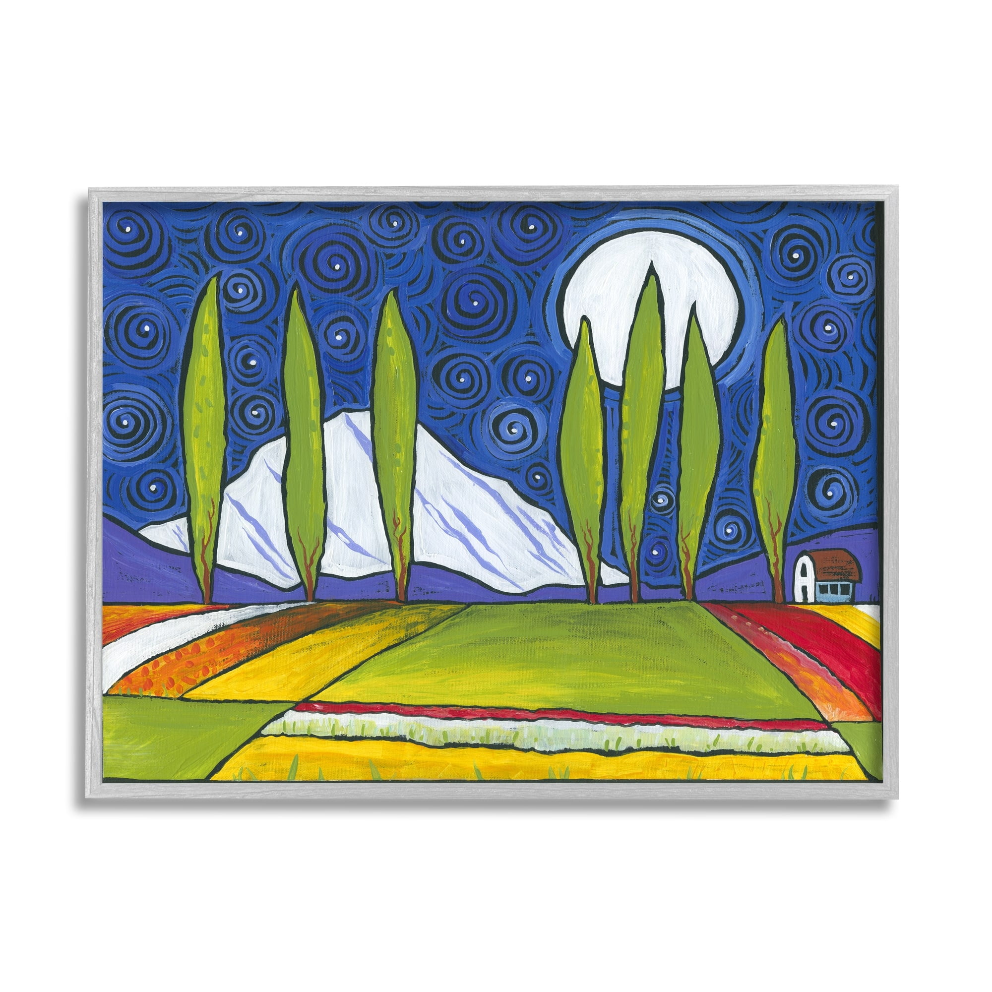 Stupell Industries Modern Farmland Crops Abstract Sky Swirls Pattern Painting Gray Framed Art Print Wall Art, Design by Ben Mann