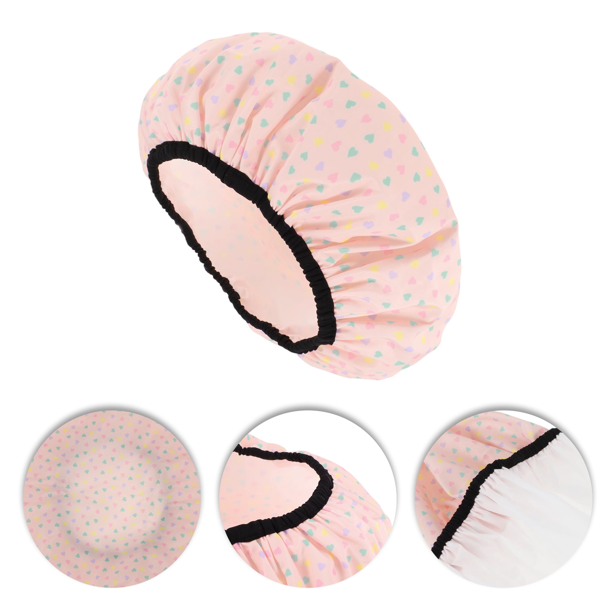 Unique Bargains Women's Heart Bath Cap Pink 1 Pc
