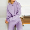 thumbnail image 3 of BLOCLOALO 2 Piece Lounge Set Long Sleeve Pullover Hoodie Sweatshirts Casual Solid Short Hoodie Trousers Sports Suit Sweatpants and Sweatshirt Set Plus Size Workout Sets Trendy Lounge Sets Purple L, 3 of 6