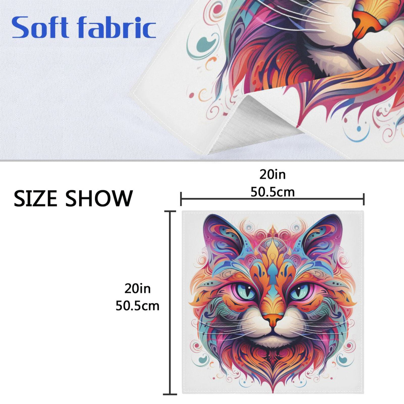 JSTEL Cat Ethnic Totem Cloth Napkins Set of 6, 20x20 Inch Washable and Reusable Napkin for Decoupage Dinner Party Everyday Use