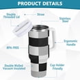 thumbnail image 2 of Yayeee 40oz Stainless Steel Tumbler with Straw and Handle Double-Wall Insulated Travel Water Bottle, Black and Gray Plaid Pattern, 2 of 8