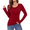 thumbnail image 2 of Stichou Women's Long Sleeve T-Shirt Scoop Neck Rayon Slim Fit Stretchy Layer T Shirts Tops Wine L, 2 of 5