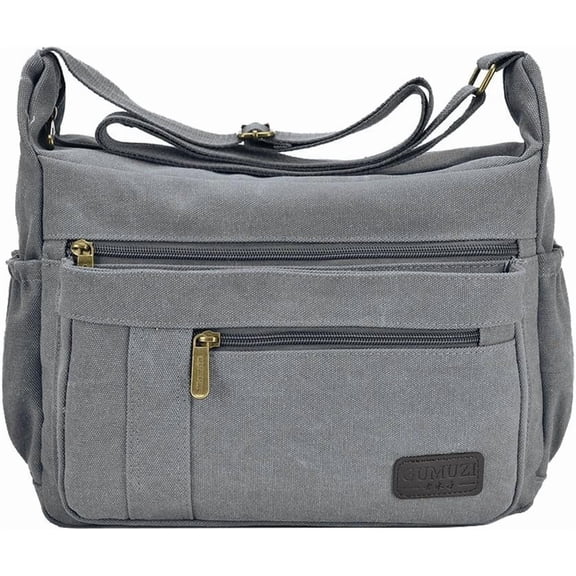 Light Weight Canvas Shoulder Bag for Women Messenger Handbags Cross Body Multi Zipper Pockets Bag