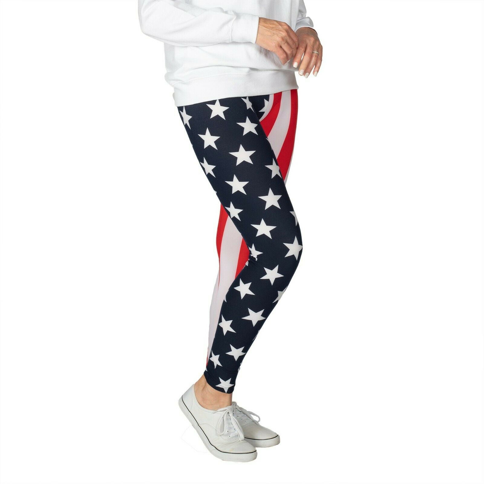 Women's American Flag Patriotic Leggings with Bracelet