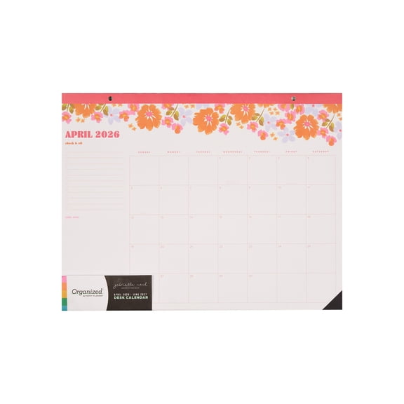 Organized by Happy Planner Monthly Weekly Desk Calendar (22" x 17") Sunshine Blooms 15-Month April 2026-June 2027, Large size
