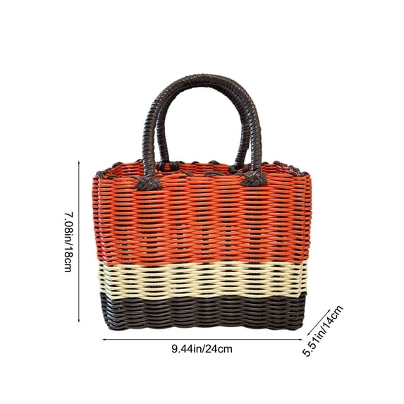 TanSiDing Woven Plastic Storage Basket with Handle, Durable Bathroom Laundry Organizer for Home, Kitchen Counter Vegetables Fruit Basket, Lightweight Multi-functional Crate for Travel Shopping Picnic