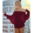 thumbnail image 5 of Women'S Off the Shoulder Dress Long Sleeve Batwing Mini Ruched Sheer Y2K Oversized Casual Streetwear Dress Wine Red XS, 5 of 7