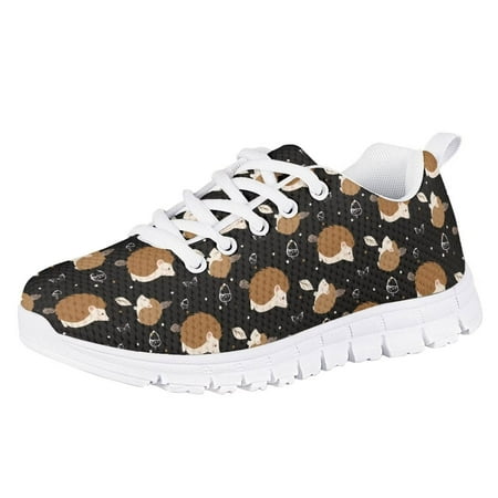Pzuqiu Cartoon Hedgehog Kids Running Sneakers Little Girls Size 12 Breathable Mesh Sport Shoes Lightweight Walking Athletic Shoes