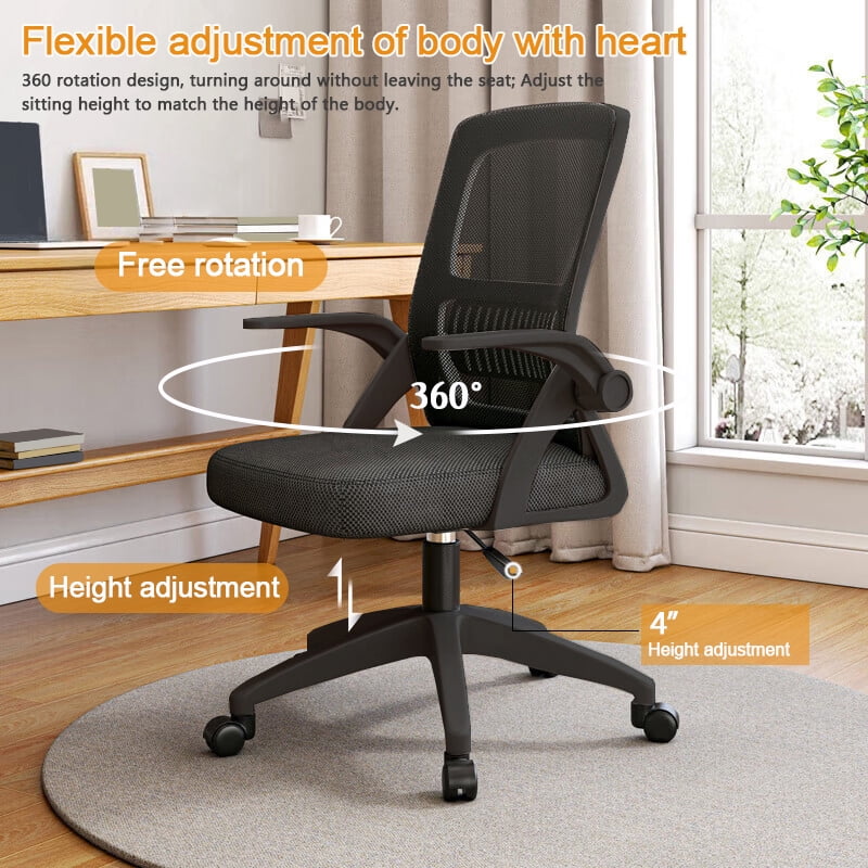 WXJHL Home Office Chair Ergonomic Desk Chair Breathable Mesh Chair High Back Desk Chair with Adjustable Height,Swivel Chair with Flip-Up Arms and Lumbar Support (Black)