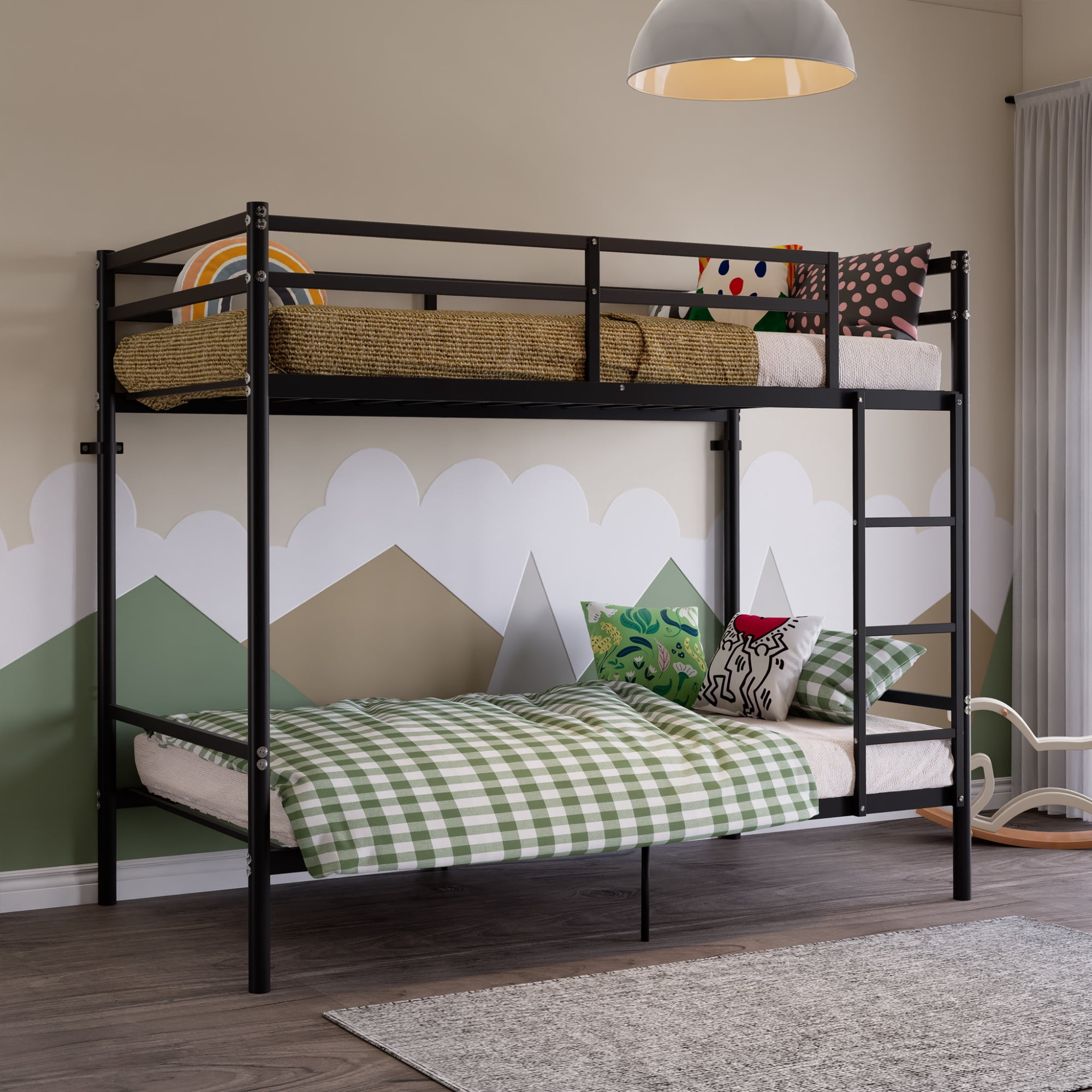 Leumius Bunk Bed Twin Over Twin Size with Ladder and Guardrail,Heavy Duty Metal Slats Support,No Box Spring Needed,Small Space Saving Furniture for Bedroom Dorm,Black