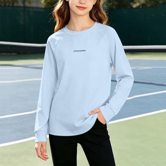 JOANKDMI Long Sleeve T-Shirts for Girl 5-6 Basic Solid Crewneck Pullover Tops Casual Activewear Athletic Shirts for School Running Sports Gym Outdoor Activities Spring Fall Wear