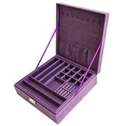 Two-Layer Lint Jewelry Box with Lock, Purple