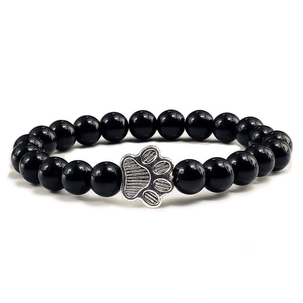 Pulsera con abalorio con estampado de pata de piedra volcánica de Lava negra mate Natural, joyería para amantes de los perros y gatos conmemorativos para mascotas, pulseras, regalos brillar Hogar