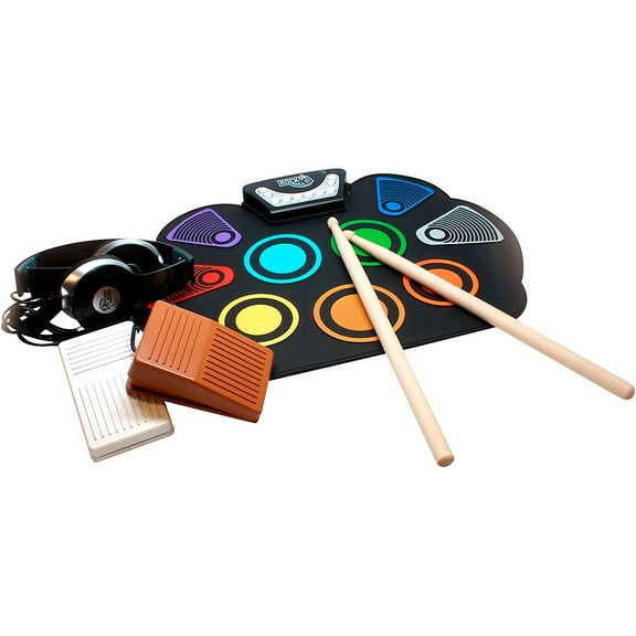 MukikiM Rock and Roll It CodeDrum. Flexible and Portable Color Coded Drum Kit. Instructional Play-by-Color Booklet included! Great for Kid to Adults. Drumsticks, Pedals, and Headphones Included.