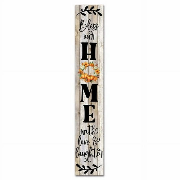 Rustic Farmhouse Vertical Welcome Sign for Front Door Bless Our Home with Love and Laughter Porch Sign for Front Door Farmhouse Porch Yard Deck Patio Farmhouse Home Decor Wood Sign 4x16 Inch