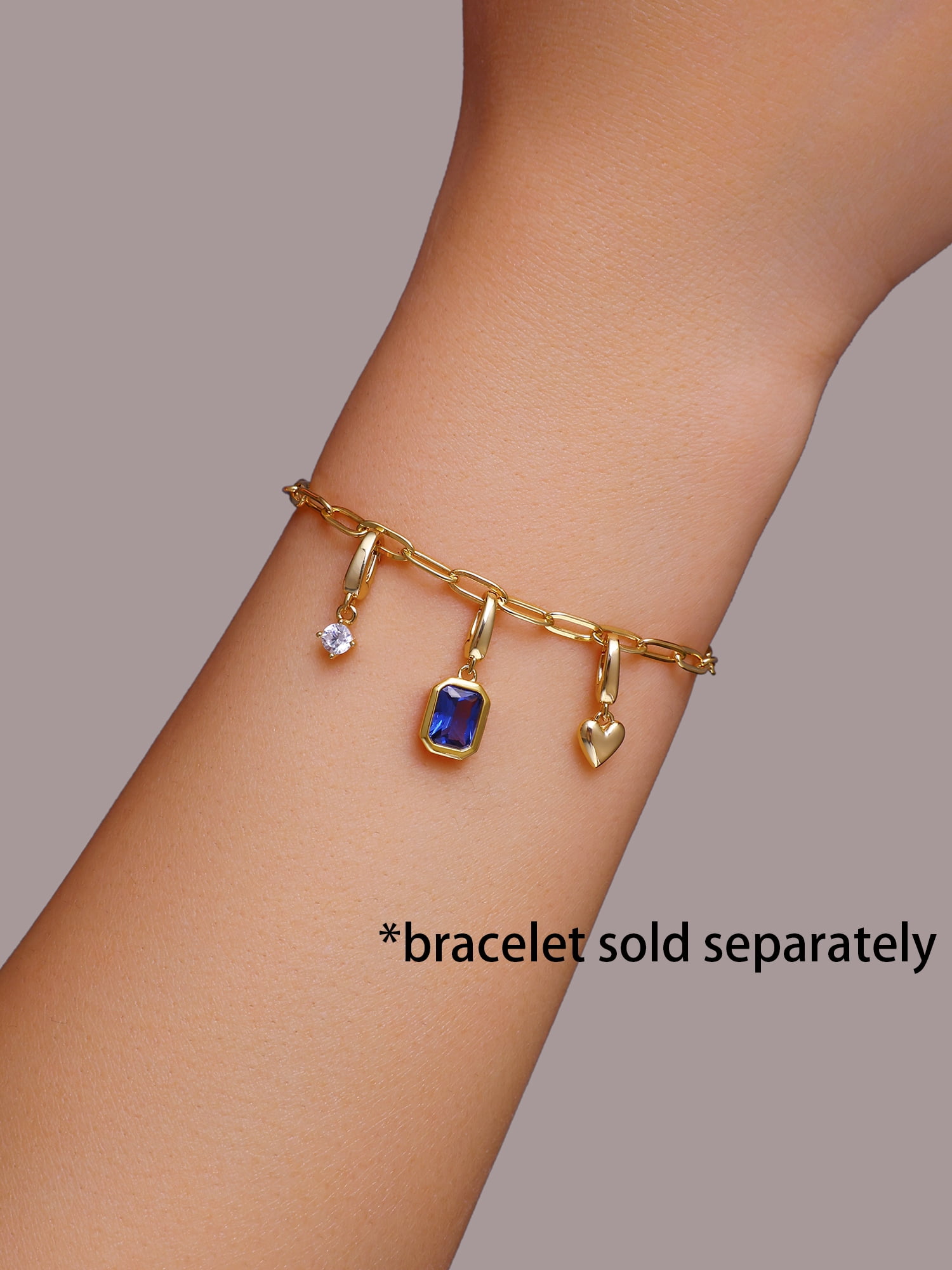 Brilliance Fine Jewelry Simulated Sapphire and Simulated Diamond Charm Set in 14KT Gold Plated Sterling Silver