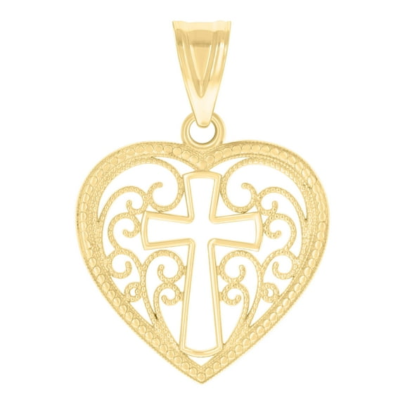 14k Yellow Gold Womens Cross Heart Charm Pendant
