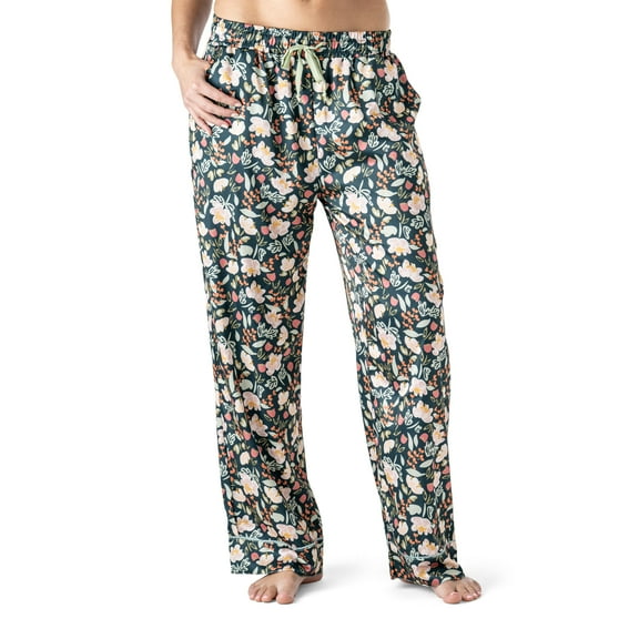 Hello Mello Bow So Lovely Satin Pajama Lounge Pants, Petal to the Metal Medium/Large (Women's)