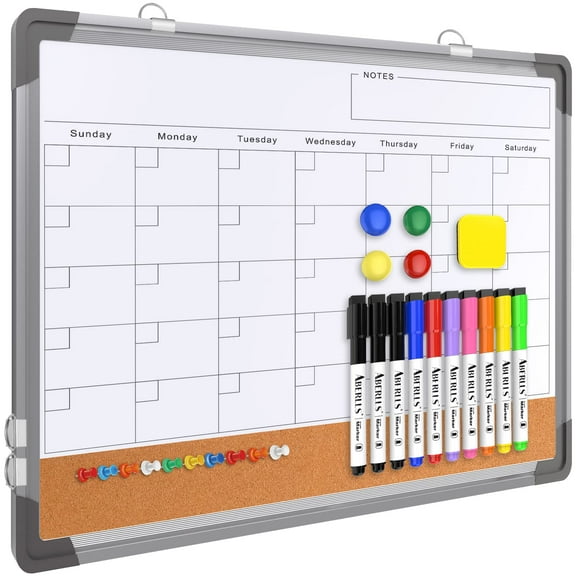 Pizarra blanca con calendario mensual, borrado en seco, 17 x 13 pulgadas