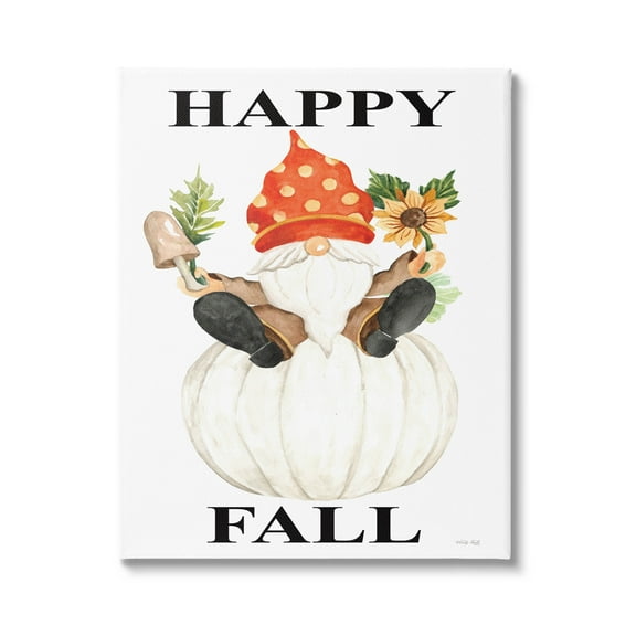 Happy Fall Whimsical Gnome Holiday Graphic Art Gallery Wrapped Canvas Print Wall Art