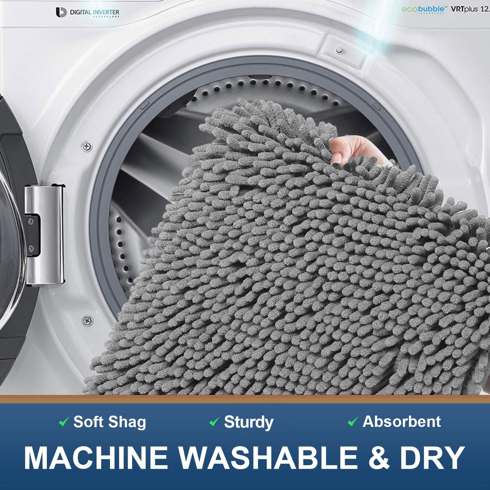 Smiry Luxury Chenille Bathroom Rugs, Extra Soft and Absorbent Bath Mat, Dark Grey, 16"x24"