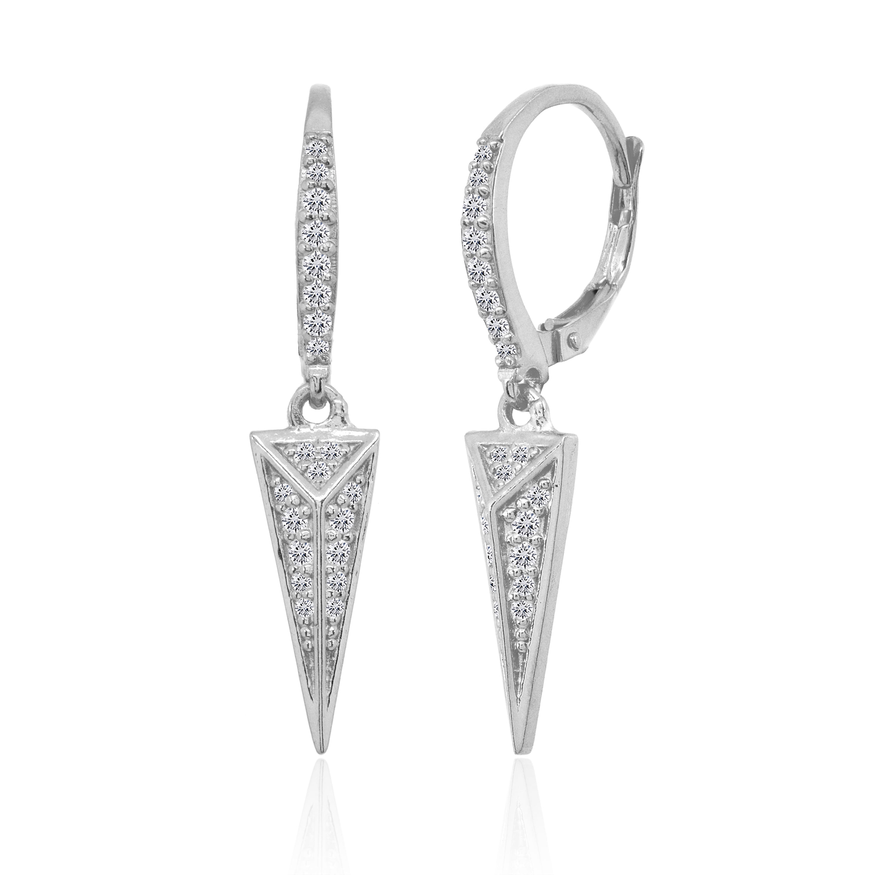 Sterling Silver Triangle Cubic Zirconia Drop Dangle Leverback Earrings ...