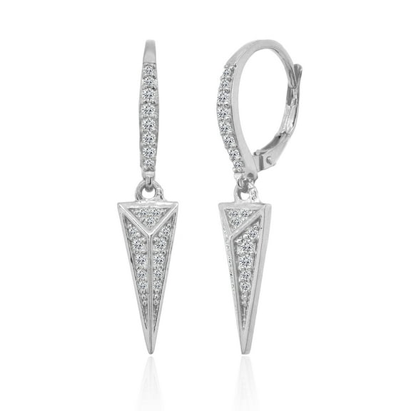 Sterling Silver Triangle Cubic Zirconia Drop Dangle Leverback Earrings
