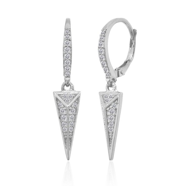 ONLINE - Sterling Silver Triangle Cubic Zirconia Drop Dangle Leverback ...